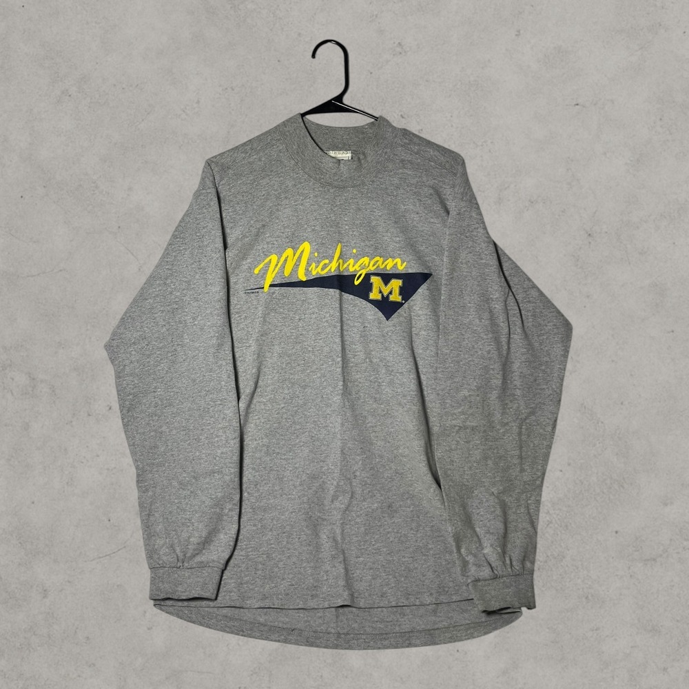Vintage 90s Lee Sport Michigan Wolverines Long Sleeve Shirt Gray Mens Medium USA